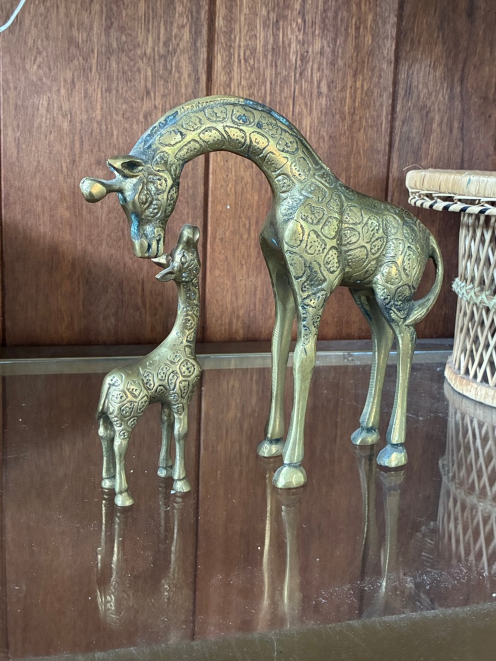 Brass Giraffe Figurine Set Mother and Calf